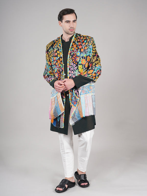 Bamboo Silk Heritage Printed Mens Stole | Refined Traditional Statement Wrap (80 × 28 Inches)