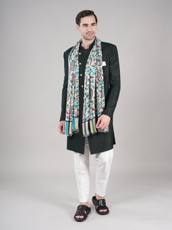 Bamboo Silk Heritage Printed Mens Stole | Refined Traditional Statement Wrap (80 × 28 Inches)