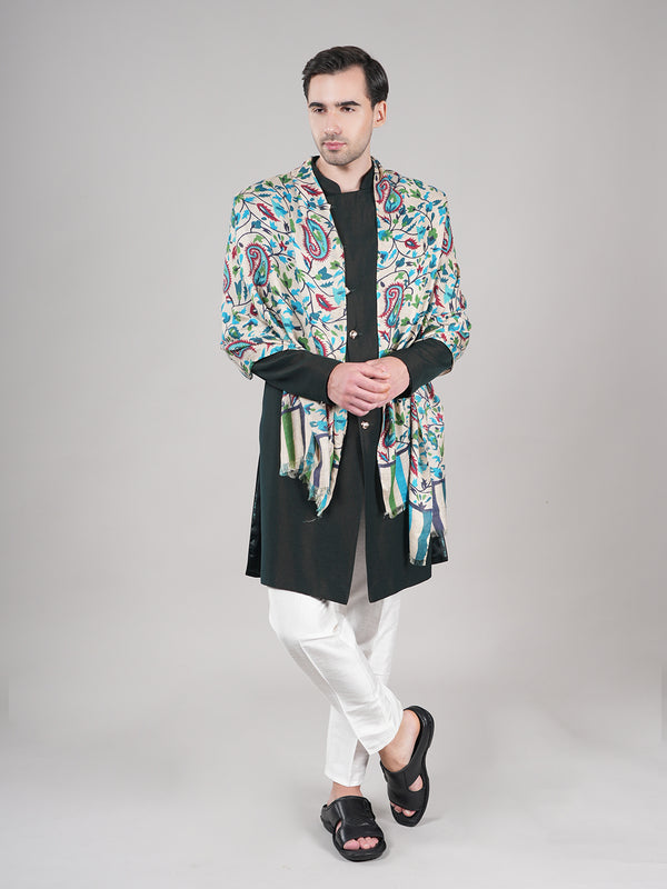 Bamboo Silk Heritage Printed Mens Stole | Refined Traditional Statement Wrap (80 × 28 Inches)