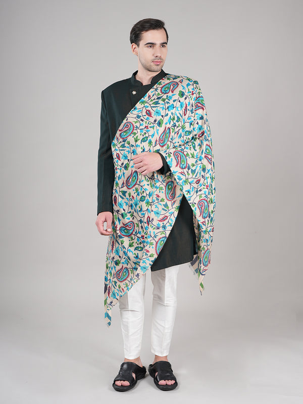 Bamboo Silk Heritage Printed Mens Stole | Refined Traditional Statement Wrap (80 × 28 Inches)