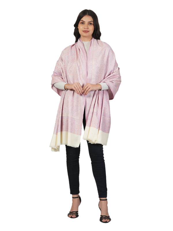 Pink Jamawar Wool Blend Women Shawl with Intricate Paisley Weave – 80×40 Inches