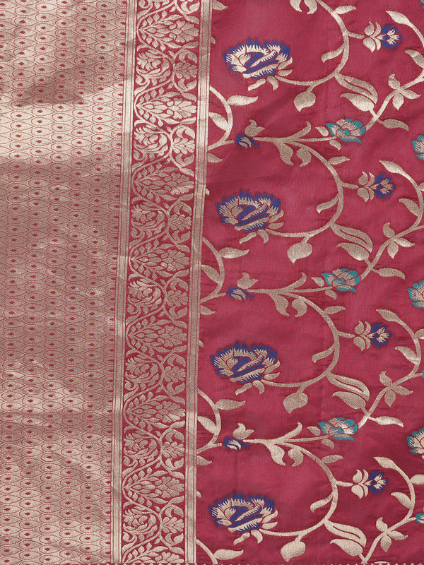 Wine Paithani Silk Dupatta with Floral Zari Jaal & Traditional Border (Size: 2.5x1 m Approx)