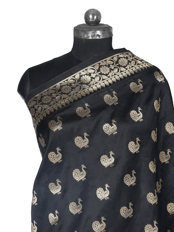 Black Paithani Silk Dupatta with Traditional Peacock Motifs (Size: 2.5x1 m Approx) Dupatta Shivmani Creations