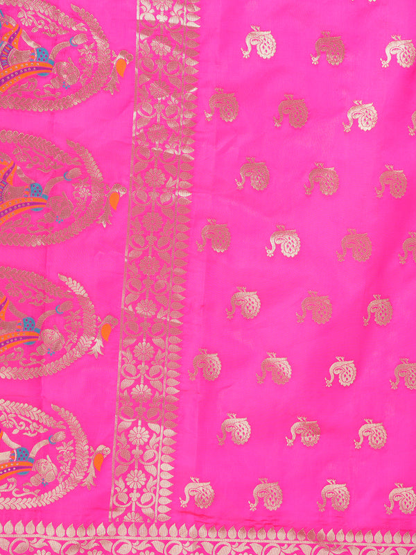Rani Paithani Silk Dupatta with Traditional Peacock Motifs (Size: 2.5x1 m Approx)