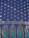 Navy Blue Paithani Silk Dupatta with Traditional Peacock Motifs (Size: 2.5x1 m Approx)