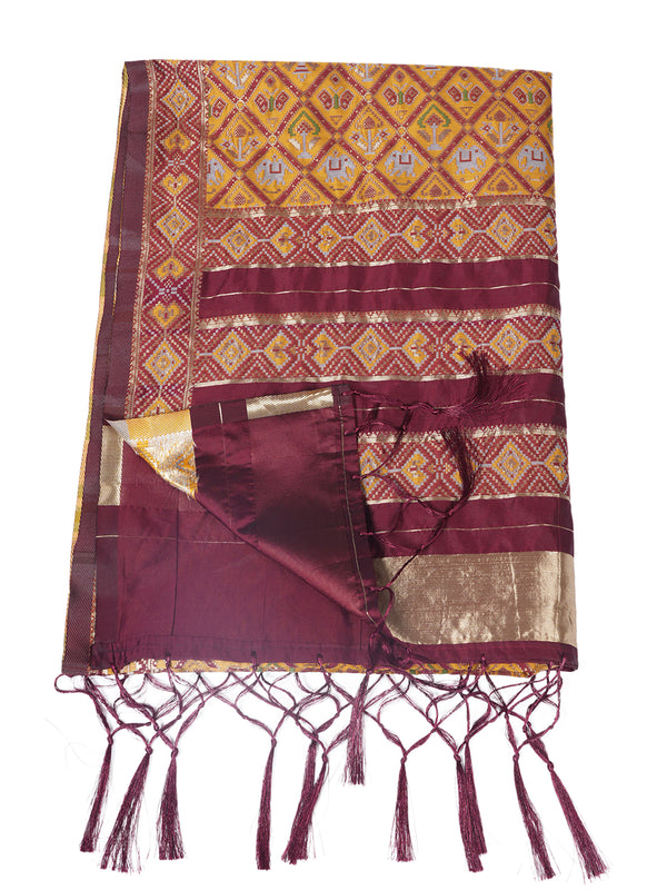 Royal Mustard Paithani Silk Dupatta with Geometric Motifs & Contrast Zari Border (Size: 2.5x1 m Approx)