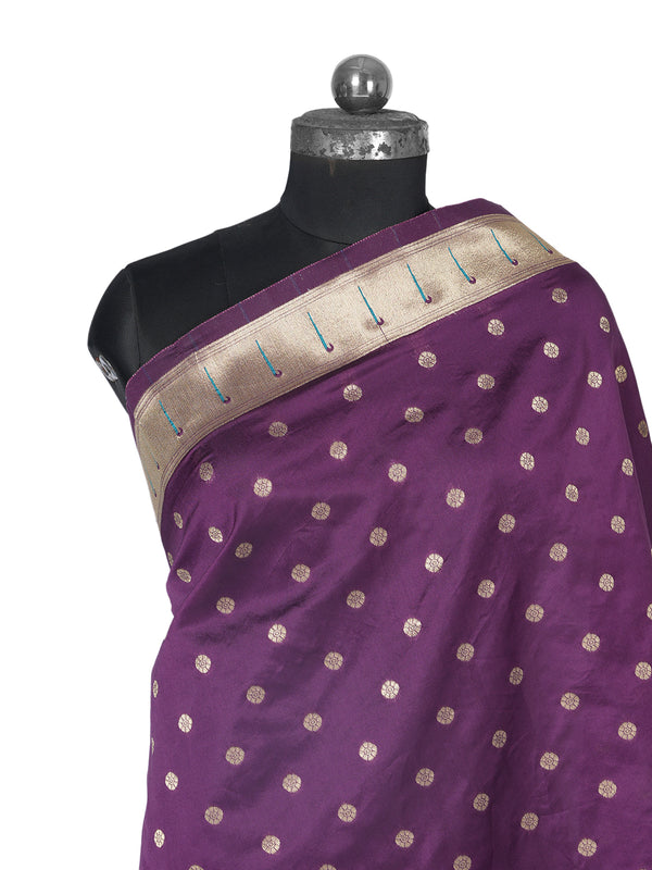Purple Paithani Silk Dupatta with Gold Zari Butti & Traditional Border (Size: 2.5x1 m Approx)