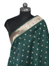 Bottle Green Paithani Silk Dupatta with Gold Zari Butti & Traditional Border (Size: 2.5x1 m Approx)