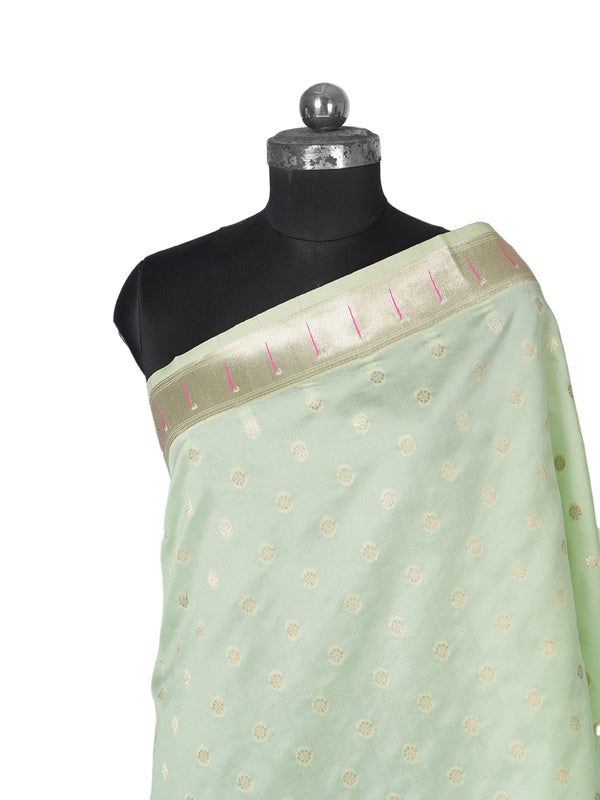 Green Paithani Silk Dupatta with Gold Zari Butti & Traditional Border (Size: 2.5x1 m Approx)