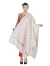 White Banarasi Silk Dupatta with Woven Butti Motifs & Zari Border (Size: 2.5x1 m Approx)