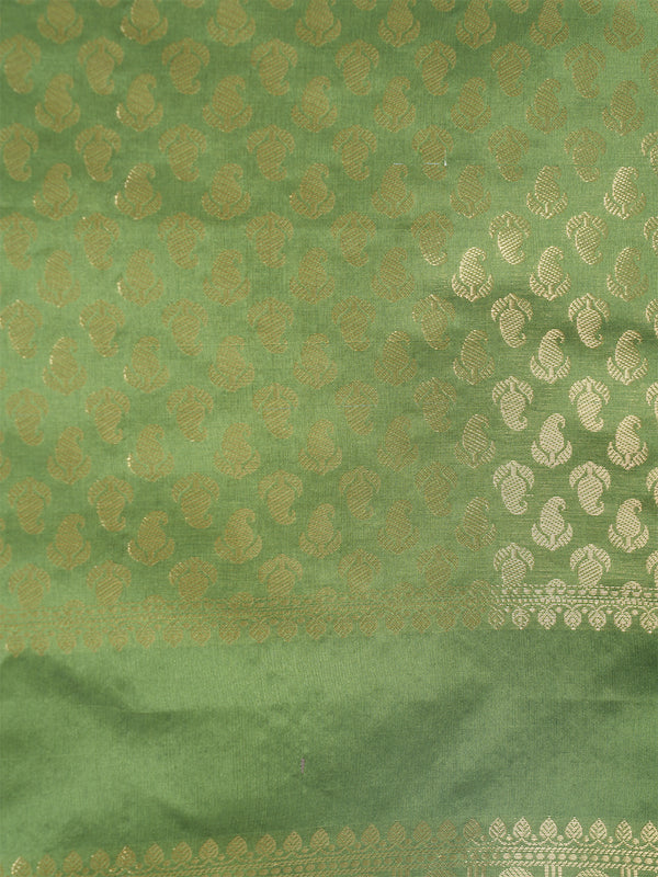 Green Banarasi Silk Dupatta with Gold Zari Buti & Ornate Border (Size: 2.5x1 m Approx)