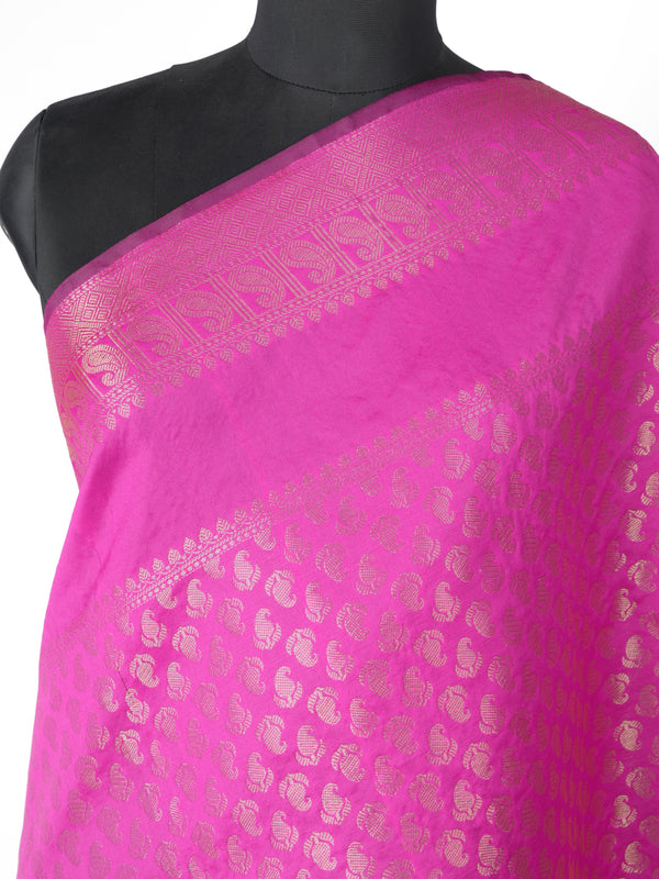 Pink Banarasi Silk Dupatta with Gold Zari Buti & Ornate Border (Size: 2.5x1 m Approx)