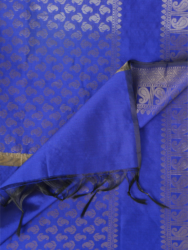 Blue Banarasi Silk Dupatta with Gold Zari Buti & Ornate Border (Size: 2.5x1 m Approx)