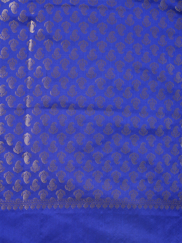Blue Banarasi Silk Dupatta with Gold Zari Buti & Ornate Border (Size: 2.5x1 m Approx)