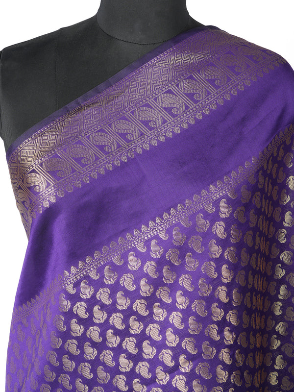 Purple Banarasi Silk Dupatta with Gold Zari Buti & Ornate Border (Size: 2.5x1 m Approx)