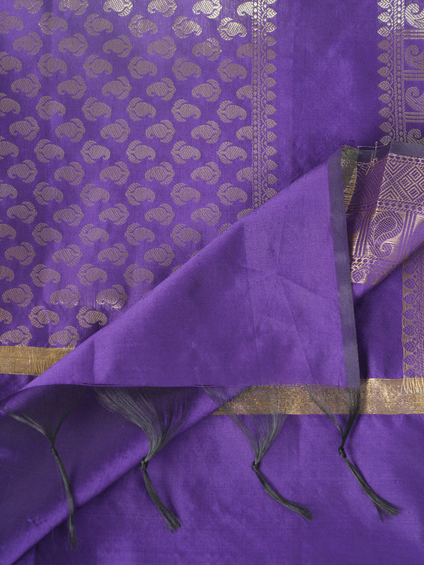 Purple Banarasi Silk Dupatta with Gold Zari Buti & Ornate Border (Size: 2.5x1 m Approx)