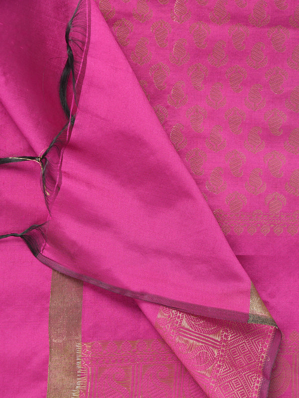 Rani Banarasi Silk Dupatta with Gold Zari Buti & Ornate Border (Size: 2.5x1 m Approx)