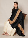 Solid Black Woolen Women Shawl with Rich Embroidered Border – 80 x 40 Inches