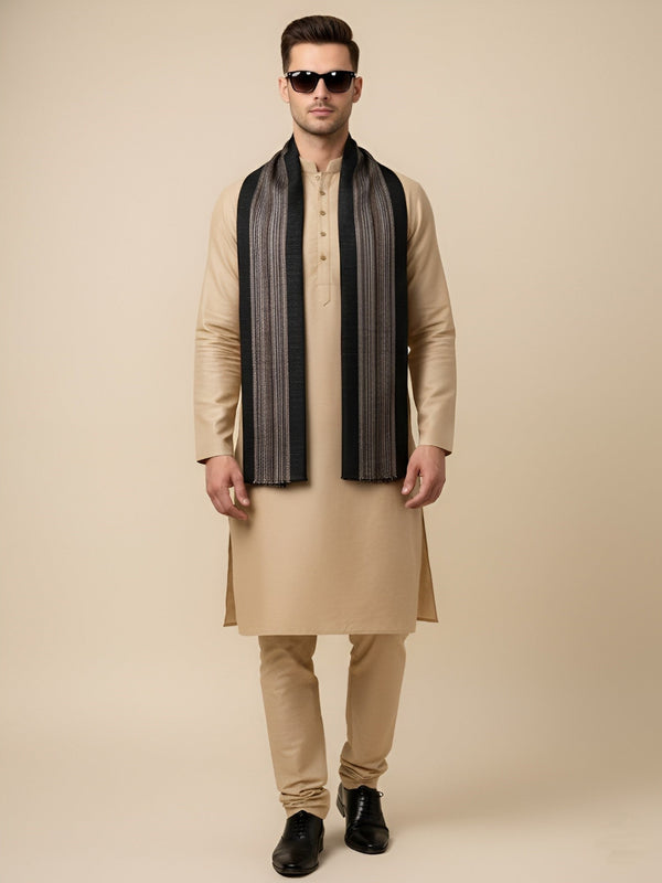 Reversible Woolen Mens Stole with Classic Striped Weave | Elegant Winter Wrap (80 × 28 Inches)