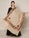 Light Brown Woolen Women Shawl with Intricate Embroidered Detailing – Winter Wrap (80 x 40 Inches)