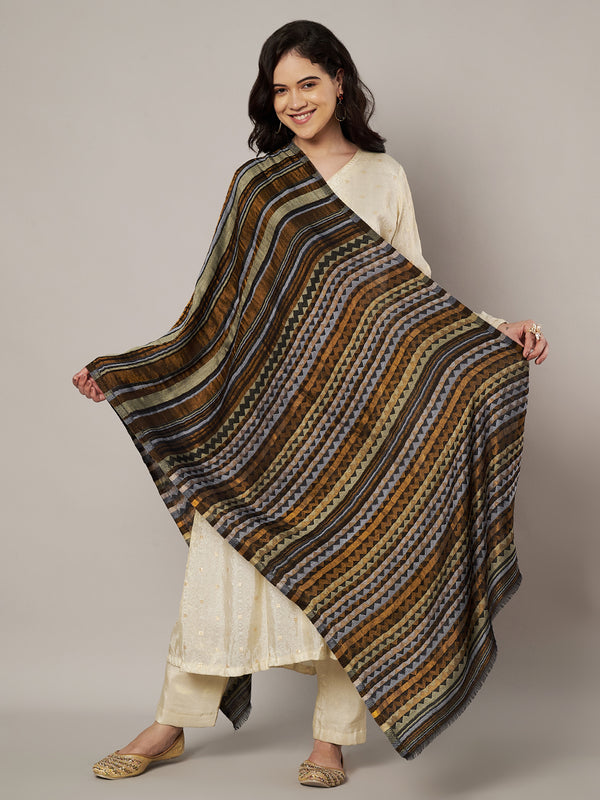 Woolen Zig-Zag Moonlight Zari Women Stole | Traditional Winter Wrap (80 x 28 Inches)