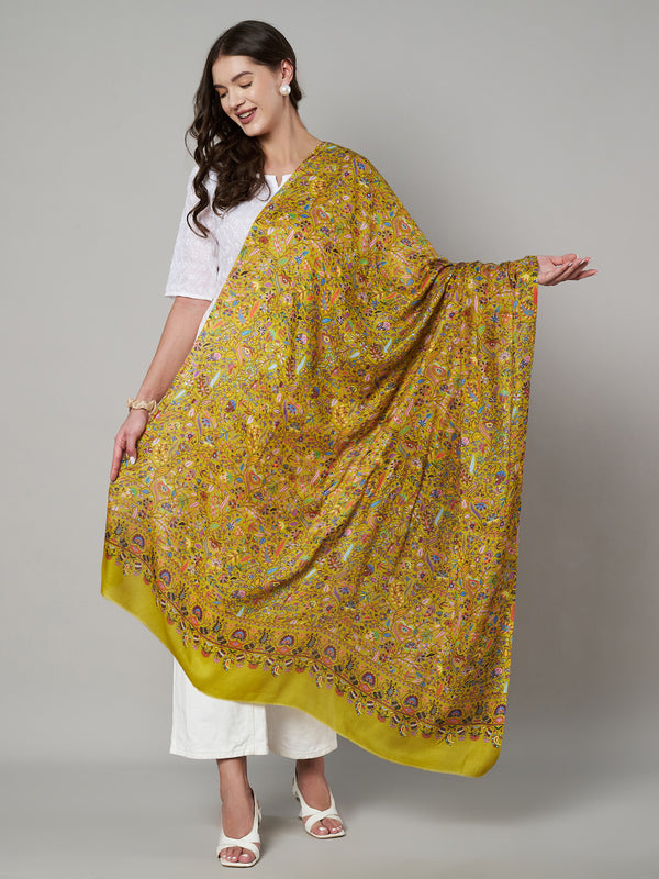 Bamboo Silk Mustard Kashmiri Women Stole with Traditional Paisley Jaal | Soft & Elegant | 80×28 Inches