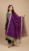 Purple Striped Silk Dupatta with Zari Border | Elegant Ethnic Drape (2.5 Metres Approx.)