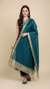 Teal Striped Silk Dupatta with Zari Border | Elegant Ethnic Drape (2.5 Metres Approx.)