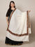 Woolen Women Shawl in White with Embroidered Traditional Border (80 x 40 Inches)