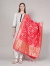 Red Paithani Silk Dupatta with Multicolour Floral Zari Weave (Size: 2.5x1 m Approx)