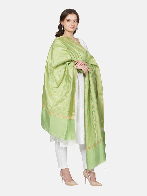 Green Banarasi Silk Dupatta with Elegant Woven Floral Jaal (Size: 2.5x1 m Approx)