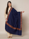 Woolen Women Shawl in Blue with Embroidered Traditional Border (80 x 40 Inches)