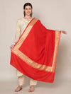 Solid Red Woolen Women Shawl with Rich Embroidered Border – 80 x 40 Inches