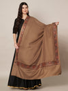 Brown Woolen Women Shawl with Traditional Multicolour Embroidered Border (80 x 40 Inches)