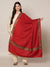Red Woolen Women Shawl with Traditional Multicolour Embroidered Border (80 x 40 Inches)
