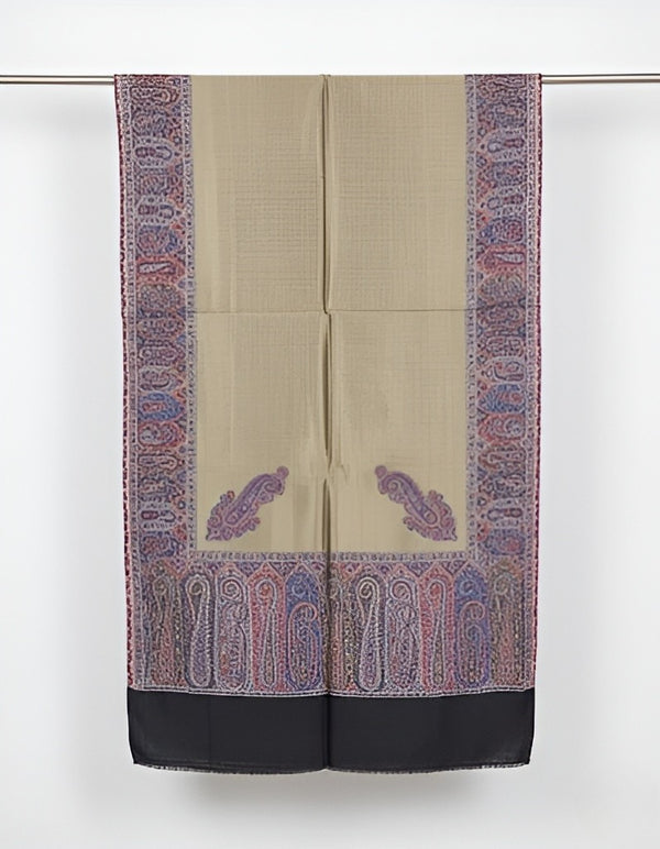 Bamboo Silk Gold Women Shawl with Intricate Paisley Border | Elegant Heritage Wrap (80 × 40 Inches)