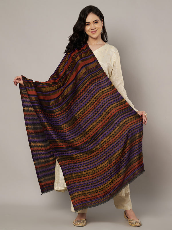 Woolen Zig-Zag Moonlight Zari Women Stole | Traditional Winter Wrap (80 x 28 Inches)