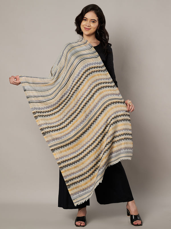 Woolen Zig-Zag Moonlight Zari Women Stole | Traditional Winter Wrap (80 x 28 Inches)