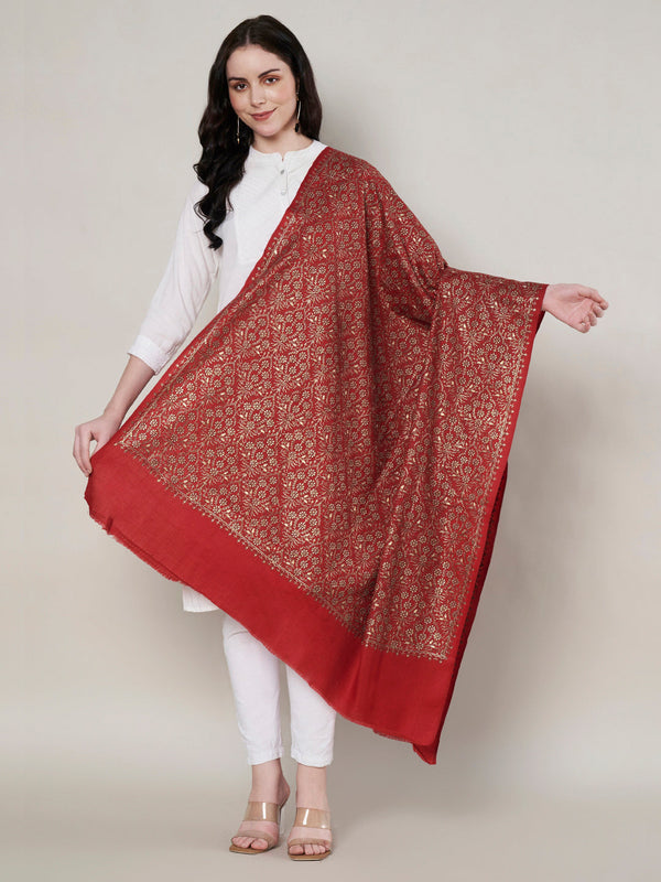 Woolen Women Shawl in Maroon with All-Over Floral Jaal Weave (80 x 40 Inches)