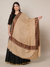 Woolen Women Shawl in Warm Beige with Intricate Traditional Embroidered Border (80 x 40 Inches)