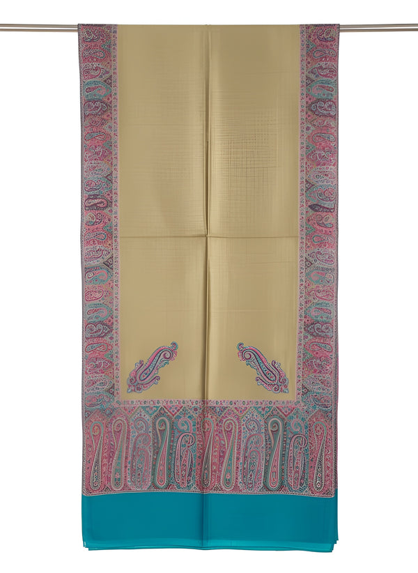 Bamboo Silk Gold Women Shawl with Intricate Paisley Border | Elegant Heritage Wrap (80 × 40 Inches)