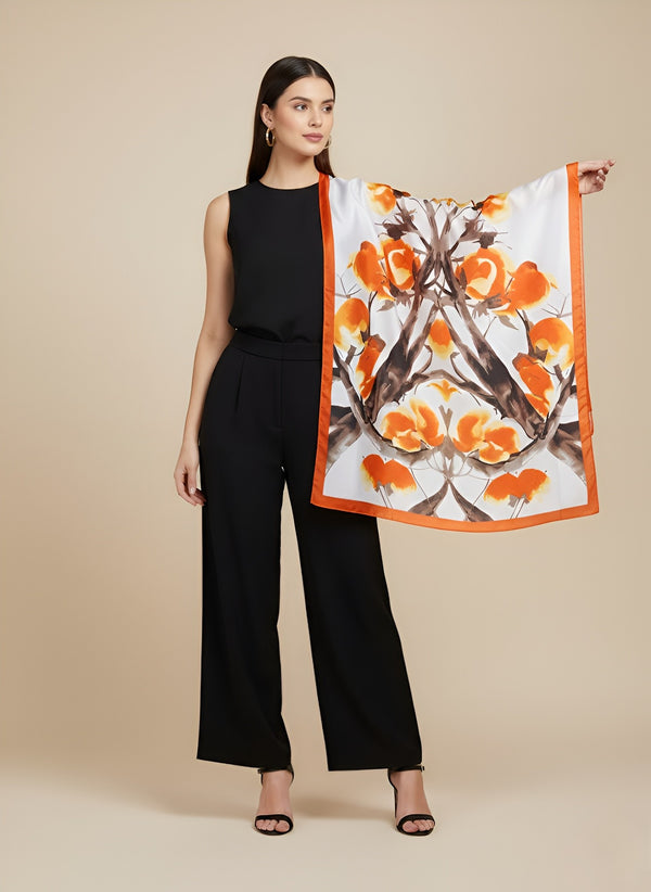Printed Silk Women Stole with Artistic Motif Design | Elegant Lightweight Wrap (80 × 28 Inches)