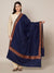 Blue Woolen Women Shawl with Traditional Multicolour Embroidered Border (80 x 40 Inches)
