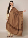 Woolen Women Shawl in Brown with Embroidered Traditional Border (80 x 40 Inches)