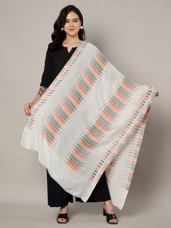 Woolen Women Stole with Ikat-Inspired Woven Motifs | Elegant Ethnic Wrap (80 × 28 Inches)