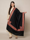 Woolen Women Shawl in Black with Multicolour Kashmiri-Inspired Embroidered Border (80 x 40 Inches)