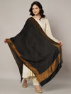 Reversible Wool Black Women Stole with Moonlight Zari Border | Elegant Winter Wrap | 80 × 28 Inches