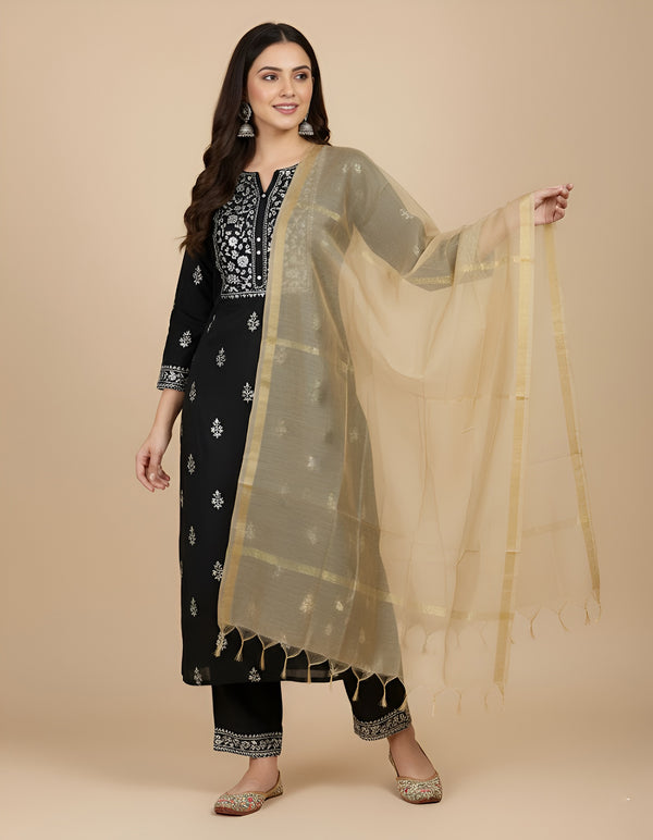 Beige Monica Cotton Dupatta with Woven Motifs | Elegant Ethnic Drape (2.5 Metres Approx.)