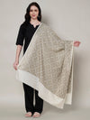Woolen Women Shawl in White with All-Over Floral Jaal Weave (80 x 40 Inches)