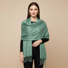 Solid Viscose Light Green Women Stole with Soft Drape & Fringed Finish | Lightweight Everyday Wrap (80 × 28 Inches)